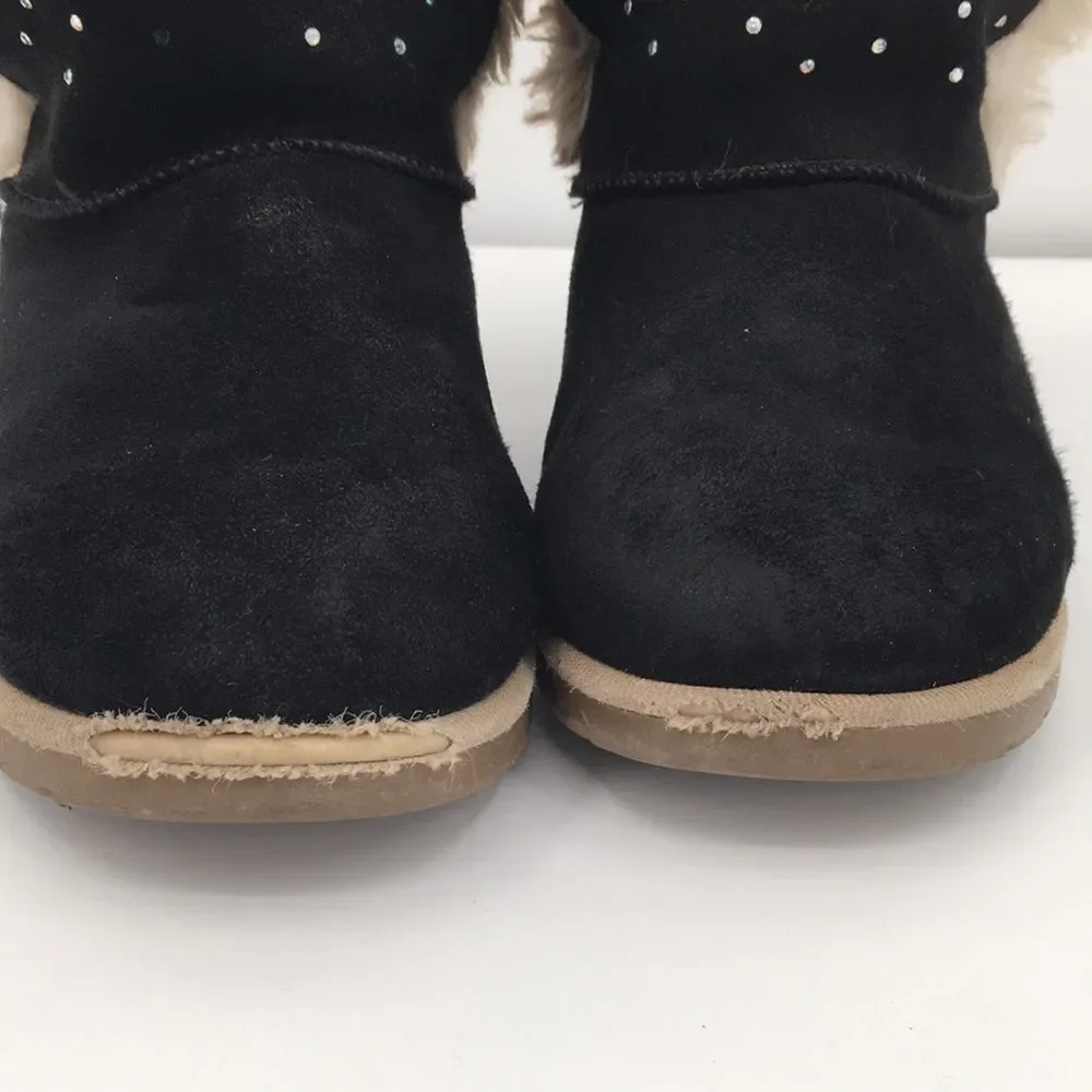 Juicy Couture Burbank Black Faux-Fur Trim Crystal-Embellished Winter Boots